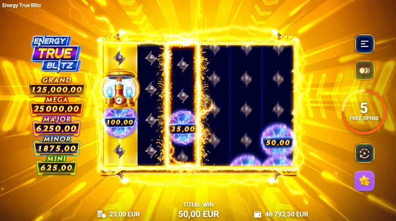 Energy True Blitz - sét và vòng quay trong trò chơi cơ bản